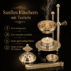 01_Sanftes_Raeuchern_2000x2000 Weihrauchbrenner Messing Goldfarben – Räucherstövchen ohne Kohle mit Teelicht, inkl. Sieb & Kreuz – Ideal für Weihrauch, Harze & Kräuter