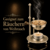 09_Weihrauch_Anwendung_2000x2000 Weihrauchbrenner Messing Goldfarben – Räucherstövchen ohne Kohle mit Teelicht, inkl. Sieb & Kreuz – Ideal für Weihrauch, Harze & Kräuter