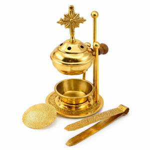 Weihrauchbrenner – Exklusiver Messing Gold mit Sieb & Kreuz