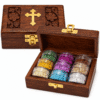 Christliches Weihrauch-Geschenkset – 9 Sorten in Holzbox mit Kreuz 19 Handgefertigtes Räucherwerk-Set mit 9 ausgewählten Weihrauchsorten