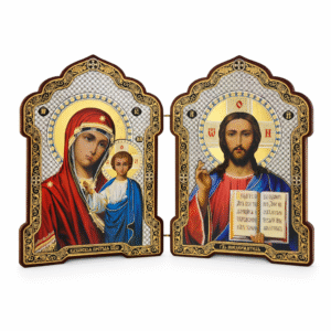 Ikonen-Diptychon aus Holz aufklappbar Kasan Maria mit Kind Pantokrator 13x18