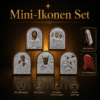 Mini-Ikonen Set 5 Stück mit Christus Pantokrator, Maria, Heilige Familie, Nikolaus und Georg Mini-Ikonen Set 5 Stück mit Christus Pantokrator, Maria, Heilige Familie, Nikolaus und Georg