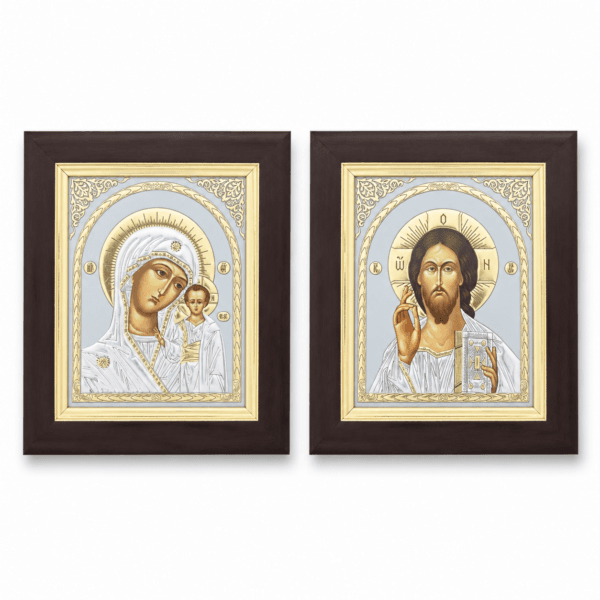 Ikonen-Set 2er – Maria mit Kind & Christus Pantokrator – Detailaufnahme