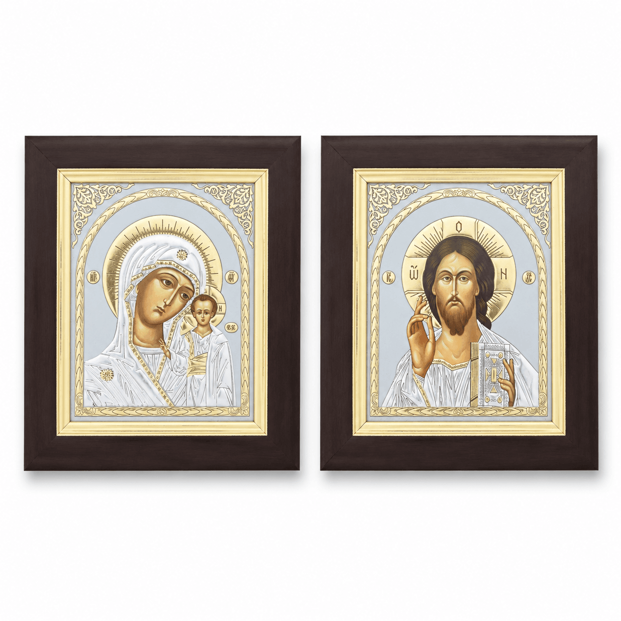 Ikonen-Set 2er – Maria mit Kind & Christus Pantokrator – Detailaufnahme