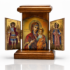 misticSparks Holz Ikone Triptychon Maria mit Kind, Erzengel Michael & Gabriel – Orthodoxes Holz-Triptychon 12 x 12 cm