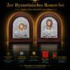 Byzantinische Ikonen 2er Set Maria mit Kind und Jesus Christus, Metallrelief auf Holz, 12 x 14 cm Byzantinische Ikonen 2er Set Maria mit Kind und Jesus Christus, Metallrelief auf Holz, 12 x 14 cm