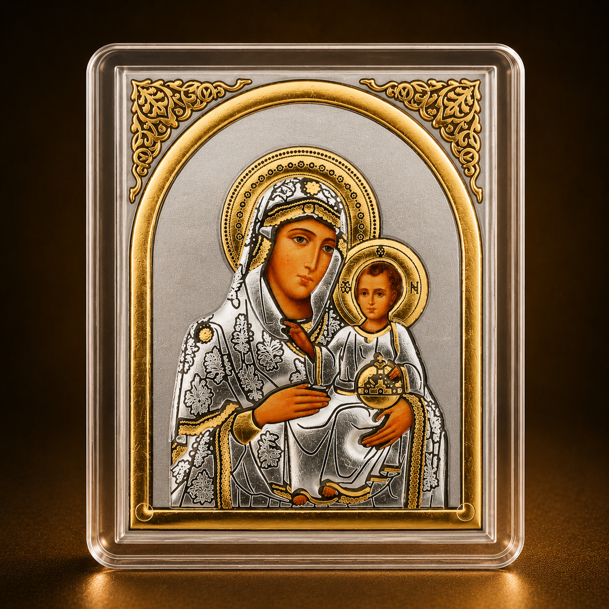 Marienikonen 5er-Set Maria mit Kind, gerahmte Mini-Ikonen 60 x 50 mm zum Aufstellen oder Aufhängen