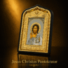 Ikonen Set 2er Maria mit Kind und Jesus Christus mit Bibel, schwarzer Rahmen mit goldenem Taubenmotiv