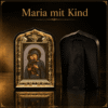 Ikonen Set 2er Maria mit Kind und Jesus Christus mit Bibel, schwarzer Rahmen mit goldenem Taubenmotiv