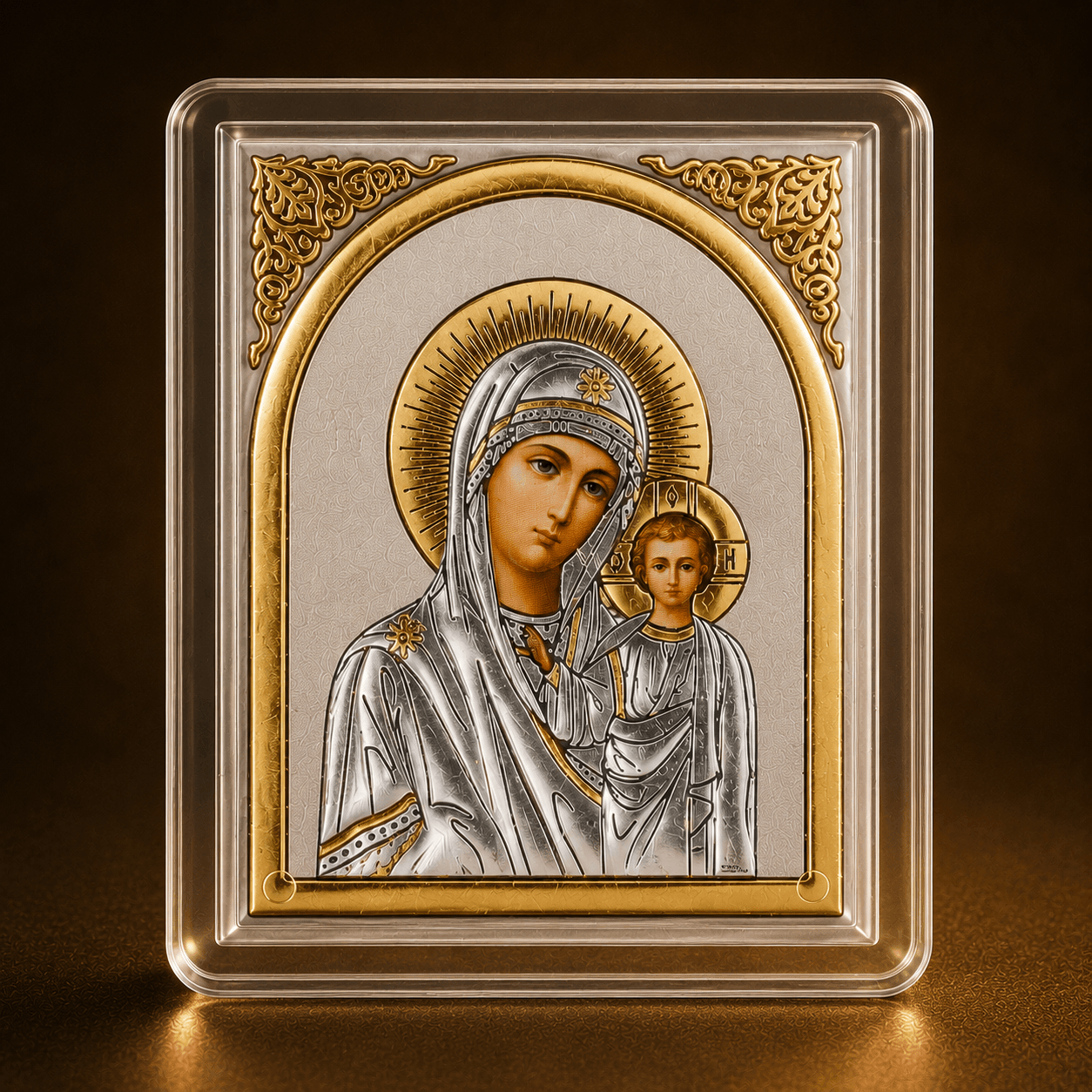 Marienikonen 5er-Set Maria mit Kind, gerahmte Mini-Ikonen 60 x 50 mm zum Aufstellen oder Aufhängen