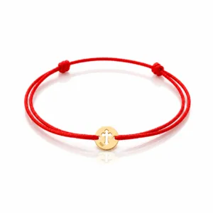 Taufarmband Gold 585 Kreuz rotes Band Baby verstellbar Taufgeschenk