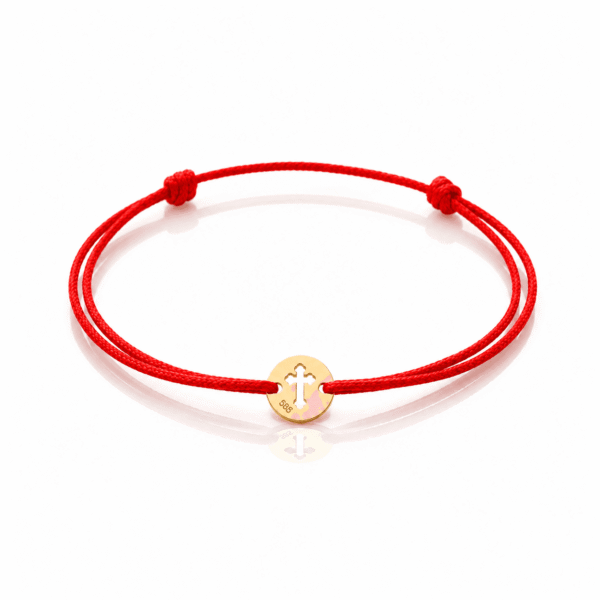 Startseite 18 Taufarmband Gold 585 Kreuz rotes Band Baby verstellbar Taufgeschenk