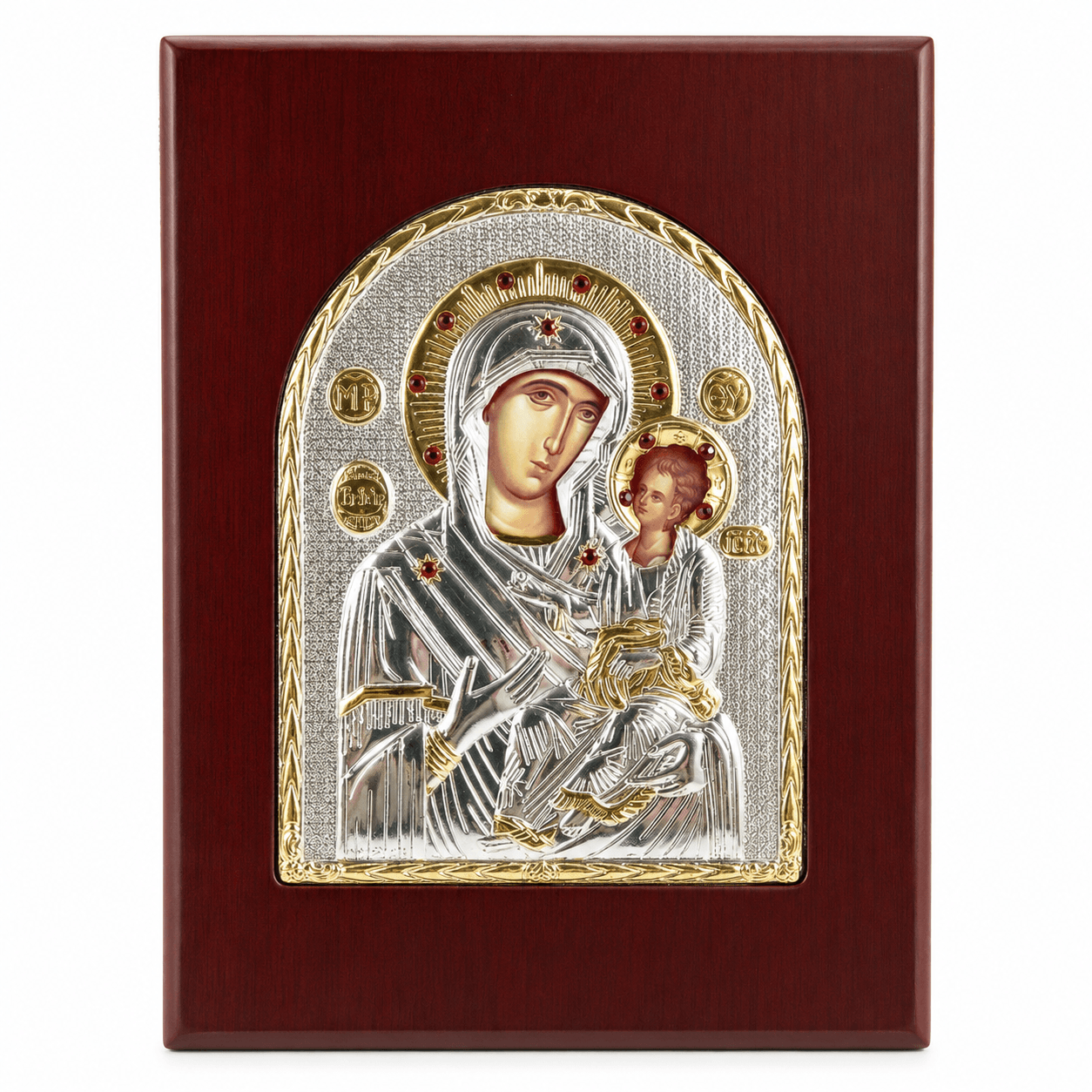 Tauf-Schmuckschatulle mit Ikone – für Kreuz, Armband & Erinnerungsstücke 7 Holzschatulle mit Ikone Gottesmutter mit Jesuskind Berg Griechenland 23x18 cm Mahagoni