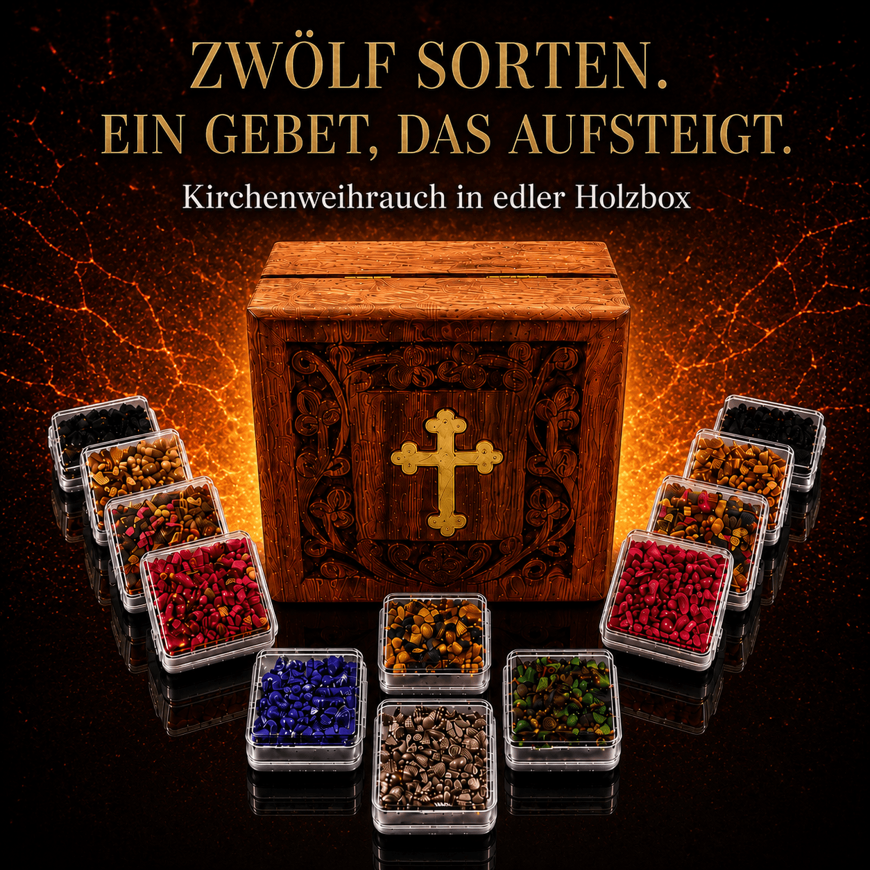 Weihrauch Geschenkset 12 Sorten Kirchenweihrauch Holzbox mit Kreuzgravur