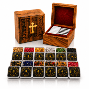 Weihrauch Geschenkset 12 Sorten Kirchenweihrauch Holzbox mit Kreuzgravur