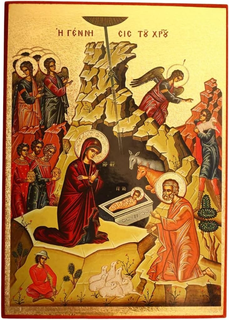 71MNLOcIEtL._AC_SL1080_.jpg Ikone Geburt Christi – vergoldet mit Zertifikat, 10 × 15 cm