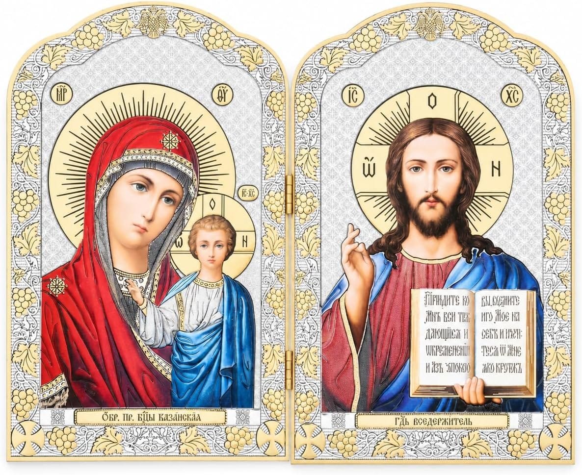 Ikonen-Diptychon Holz – Kasan & Pantokrator, 20 × 13 cm