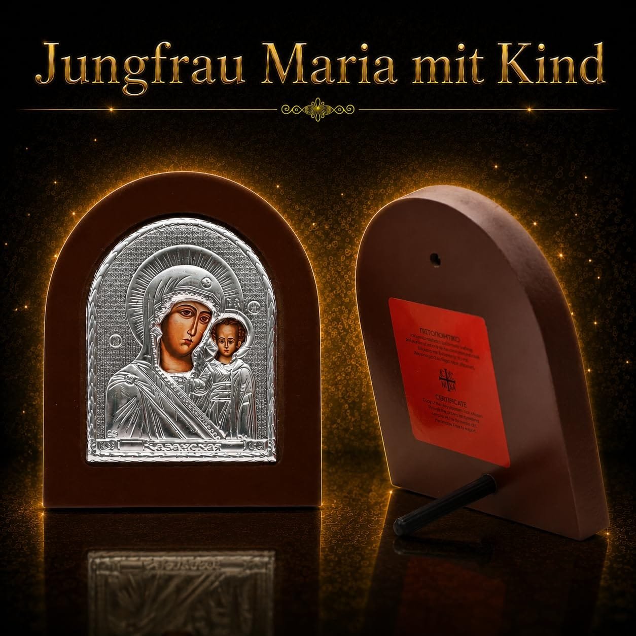 Byzantinisches Ikonen-Set aus Holz – Detailaufnahme 3 Byzantinisches Ikonen-Set aus Holz – Jesus Christus und Gottesmutter von Kasan, Detailaufnahme