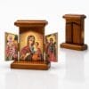 Klappbares Holz-Triptychon mit Maria, Jesuskind, Erzengel Michael und Gabriel, 12 × 12 cm