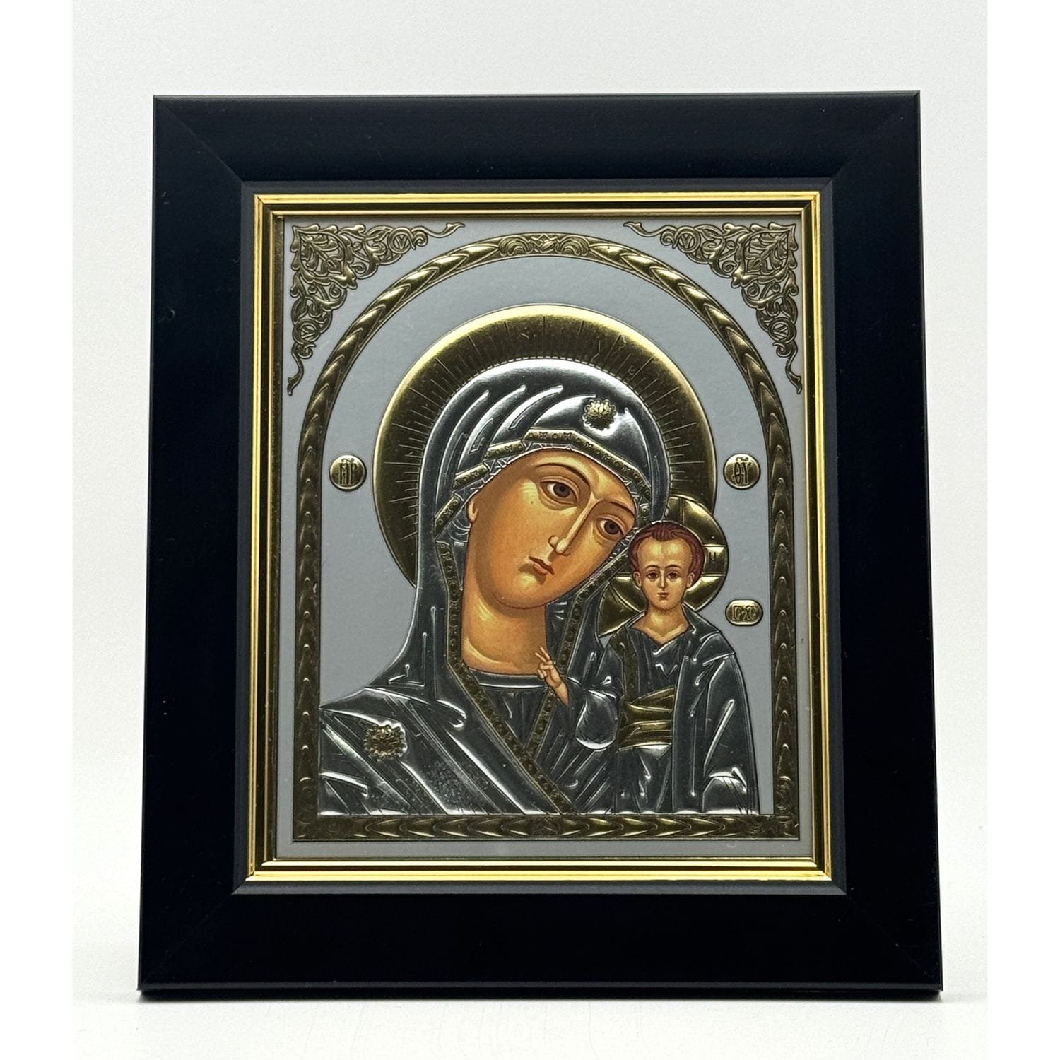 ikone-gottesmutter-kasan-silber-gold-01 Ikone Gottesmutter von Kasan, Silber-Gold-Relief im schwarzen Rahmen, von misticSparks