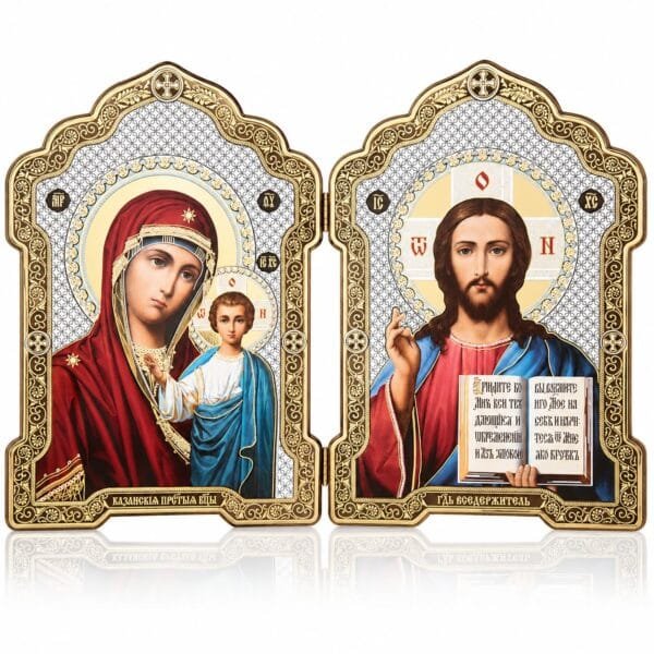 Ikonen-Diptychon aus Holz – Kasan & Pantokrator, 13 × 18 cm von misticSparks