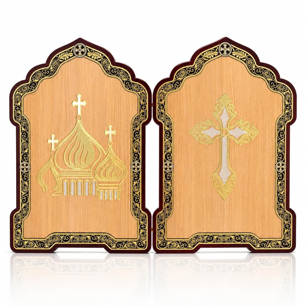 Ikonen-Diptychon aus Holz – Kasan & Pantokrator, 13 × 18 cm – Detailaufnahme