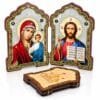 Ikonen-Diptychon aus Holz – Kasan & Pantokrator, 13 × 18 cm – Detailaufnahme