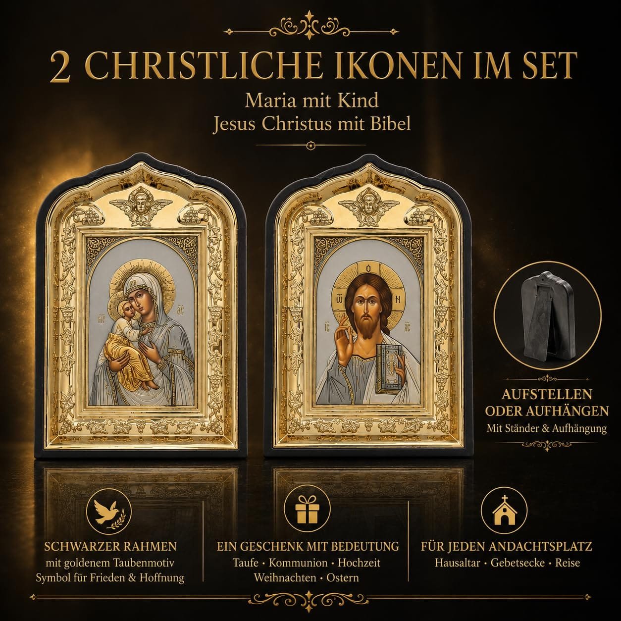 Ikonen-Set 2er – Maria mit Kind & Jesus Christus – Detailaufnahme