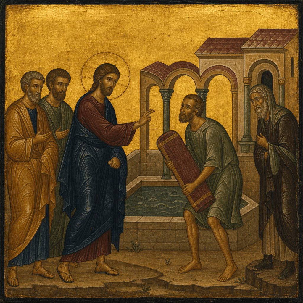 Christus heilt am Sabbat den Gelähmten am Teich Betesda