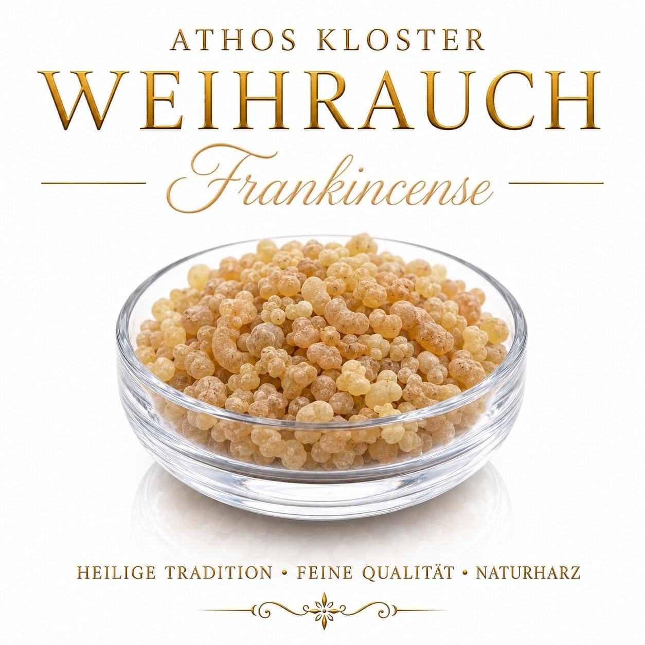 Kirchenweihrauch Frankincense in der Glasschale Griechischer Kirchenweihrauch Frankincense in einer Glasschale