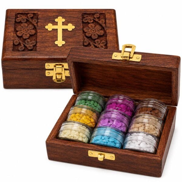 Kloster Weihrauch Geschenkset in Holzbox mit Kreuz von misticSparks