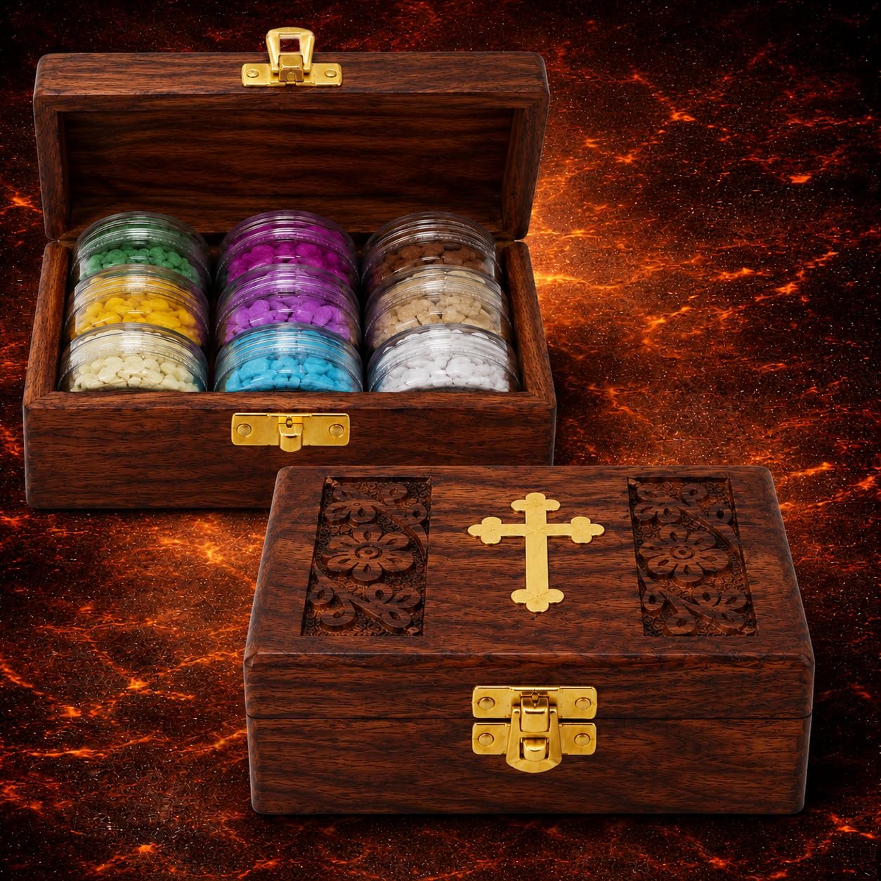 Kloster Weihrauch Geschenkset in Holzbox mit Kreuz – Detailaufnahme 3 Kloster Weihrauch Geschenkset in Holzbox mit Kreuz – Detailaufnahme