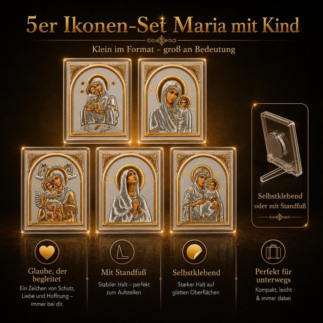 Marienikonen 5er-Set – Maria mit Kind – Detailaufnahme