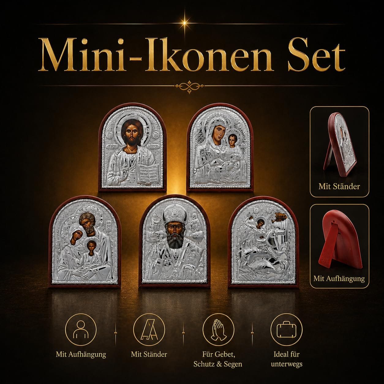 Mini-Ikonen Set, 5 Stück, 7 × 6 cm – Detailaufnahme