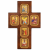 misticSparks Wandkreuz aus Holz mit Ikonen 25 x 15 cm – Kreuz mit Heiligenbildern aus Griechenland – Handgefertigtes Unikat – Christliche Wanddeko – Geschenk zu Taufe, Kommunion