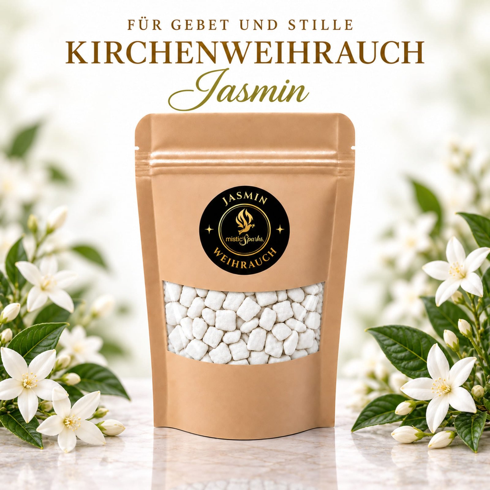 misticSparks Kirchenweihrauch Jasmin im Beutel mit dekorativem Duftmotiv