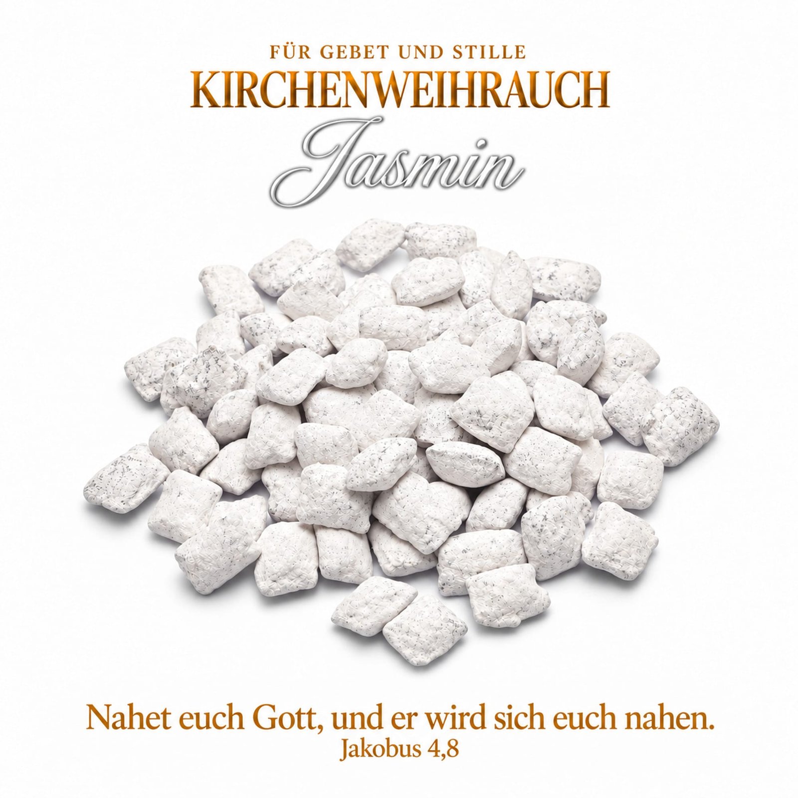 misticSparks Kirchenweihrauch Jasmin als lose Weihrauchkörner auf weißem Hintergrund
