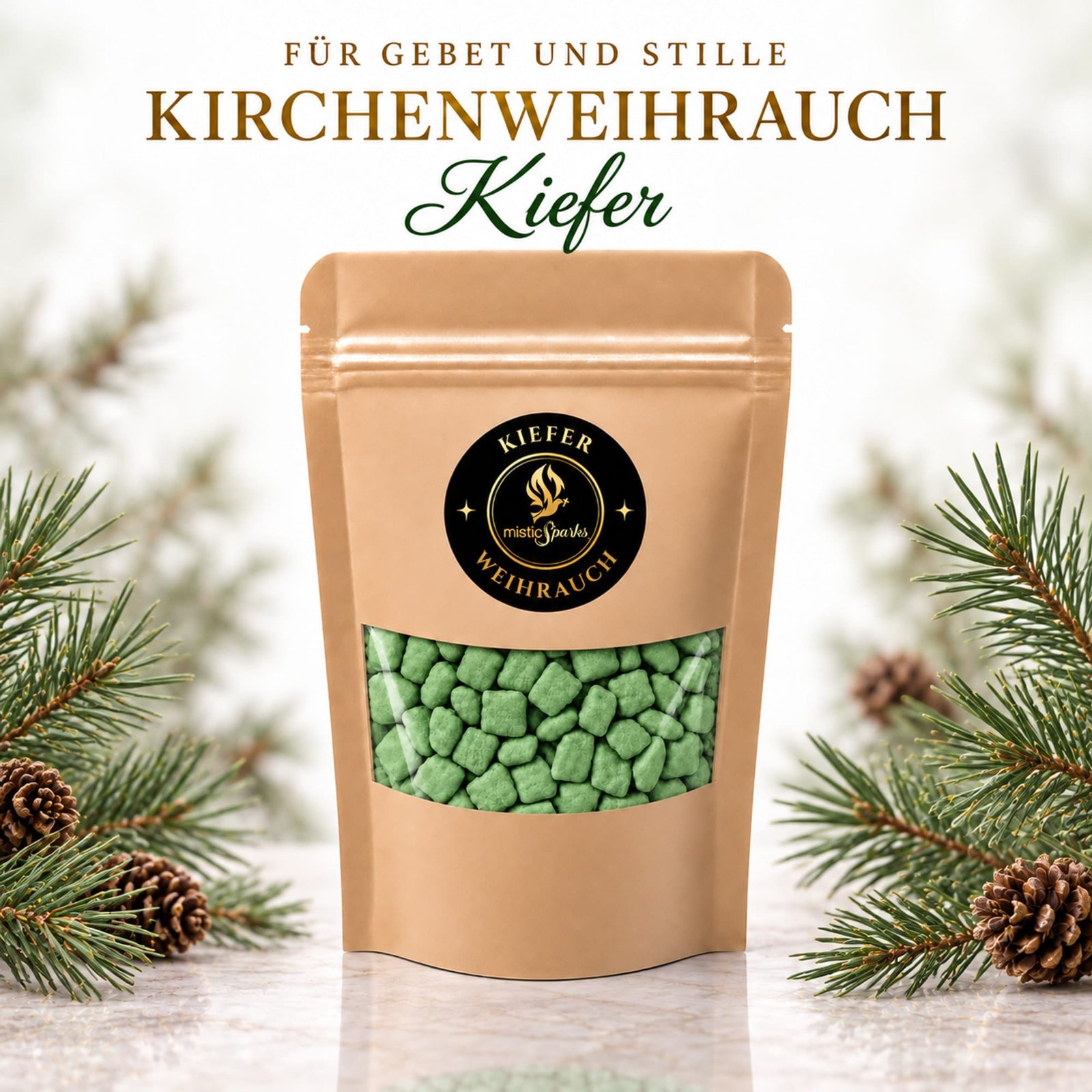 misticSparks Kirchenweihrauch Kiefer im Beutel mit dekorativem Duftmotiv