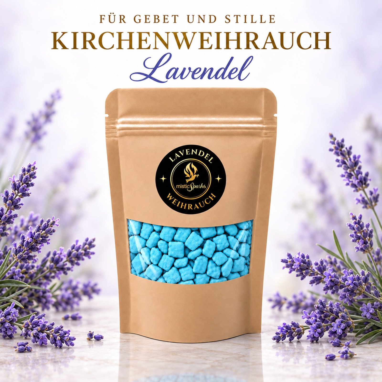 misticSparks Kirchenweihrauch Lavendel im Beutel mit dekorativem Duftmotiv