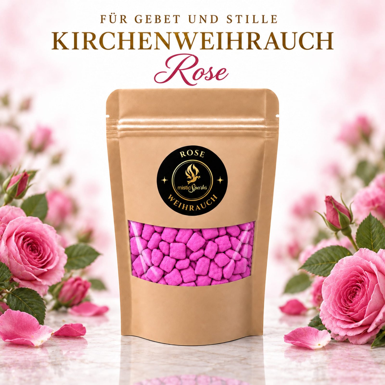 misticSparks Kirchenweihrauch Rose im Beutel mit dekorativem Duftmotiv