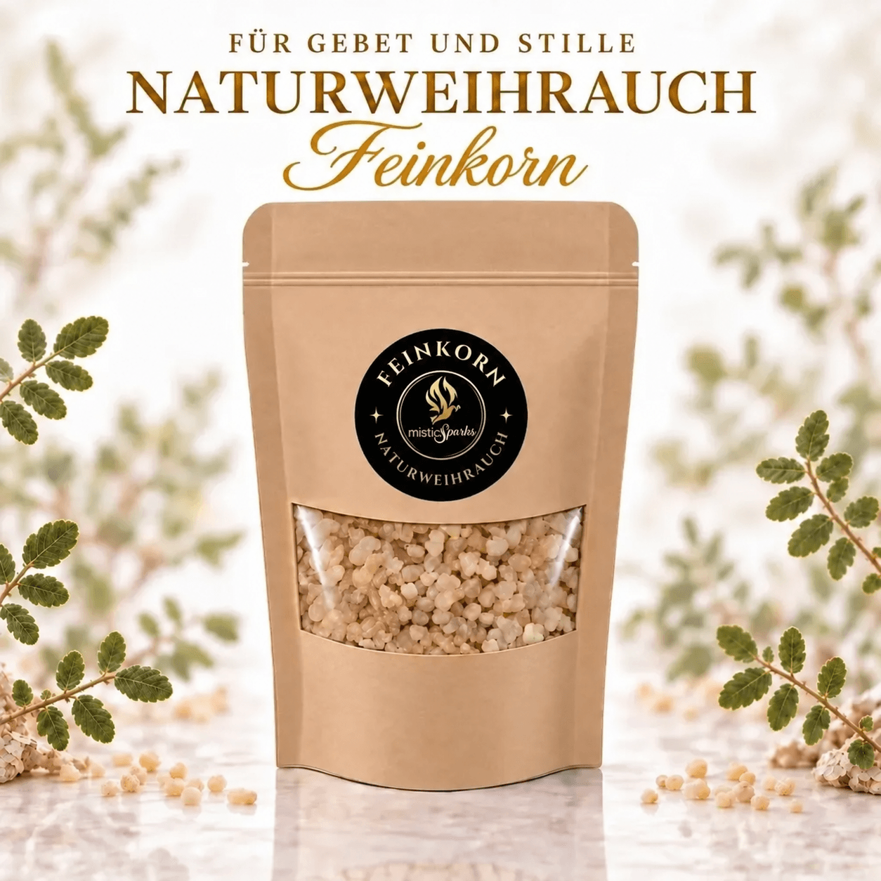 Naturweihrauch Olibanum feinkörnig – reines Boswellia-Harz 50 g bis 500 g 5 misticSparks Olibanum Feinkorn im Kraftpapierbeutel – Naturweihrauch als Produktfoto