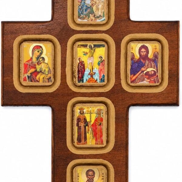 Startseite 15 Wandkreuz aus Holz mit sechs Ikonen, 25 x 15 cm, von misticSparks