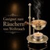Weihrauchbrenner Messing goldfarben – Räucherstövchen – Detailaufnahme