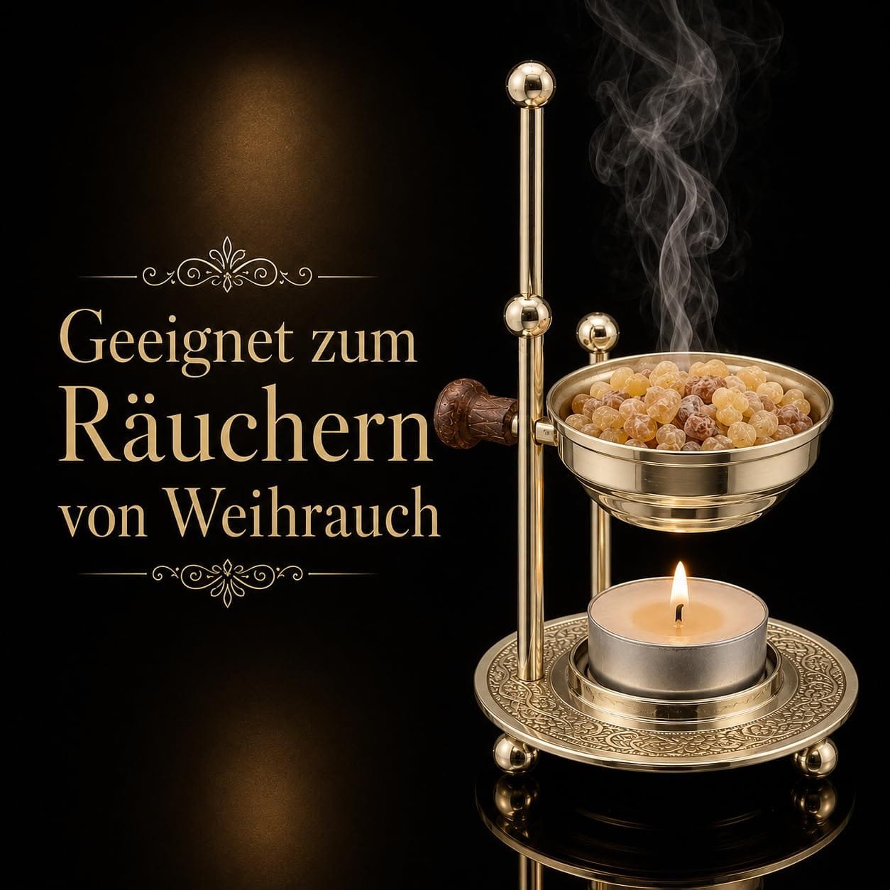 Weihrauchbrenner Messing goldfarben – Räucherstövchen – Detailaufnahme