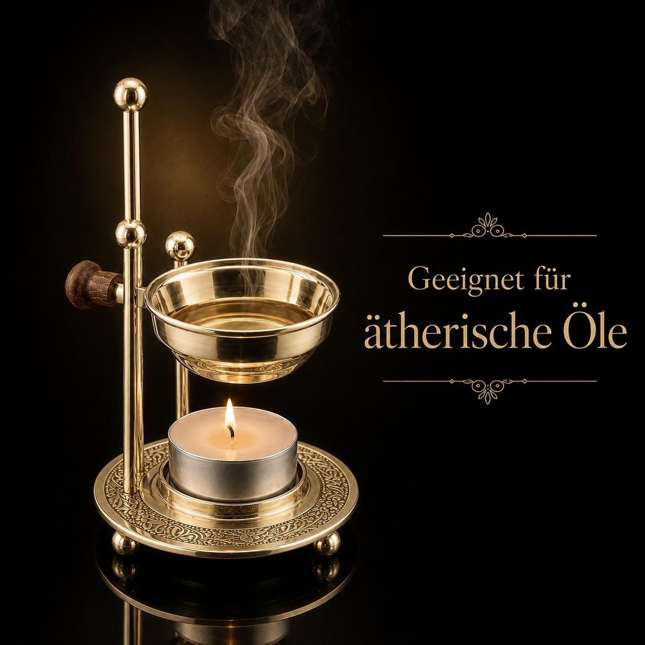 Weihrauchbrenner Messing goldfarben – Räucherstövchen – Detailaufnahme