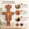 Wandkreuz San Damiano aus Holz – Franziskuskreuz mit Ikonenmotiv 12 Wandkreuz San Damiano aus Holz – Franziskuskreuz mit Ikonenmotiv, die Geschichte von Gebet, Berufung und Erneuerung in Assisi