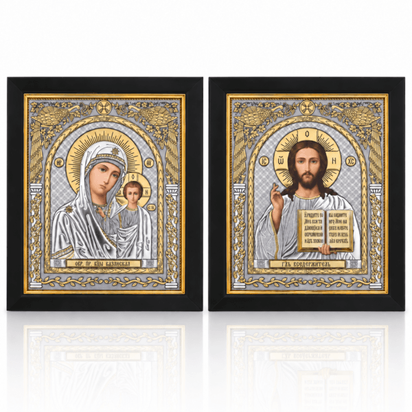 Startseite 13 Orthodoxe Ikonen 2er-Set Gottesmutter von Kasan und Christus Pantokrator mit schwarzem Rahmen