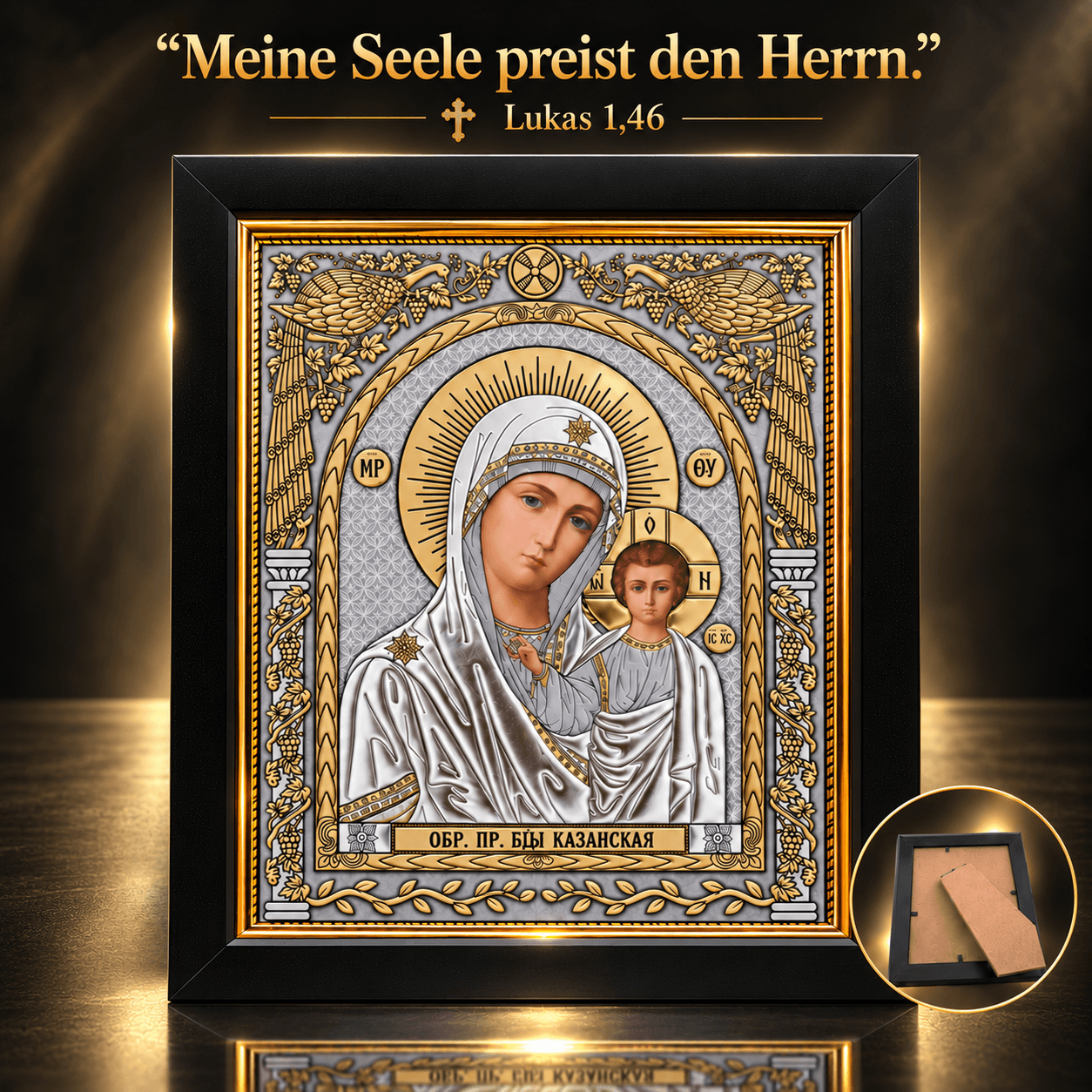 5-ikone-gottesmutter-von-kasan-19x22-schwarzer-rahmen Ikone Gottesmutter von Kasan mit dem Jesuskind, schwarzer Rahmen mit Goldornamenten