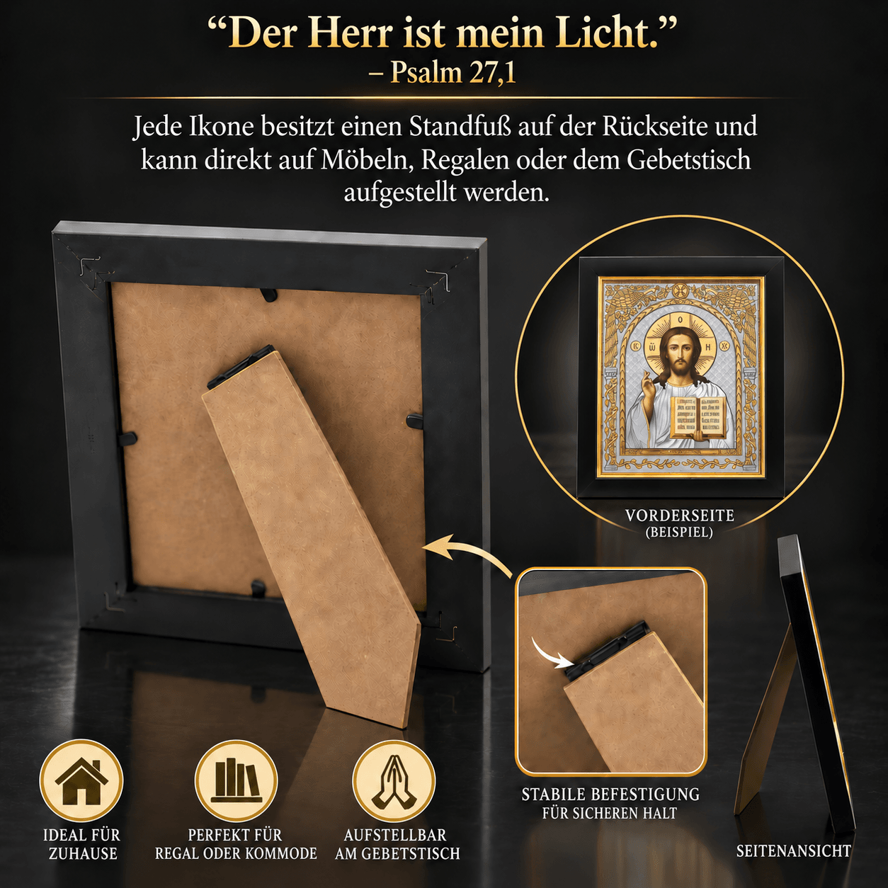 6-ikonen-set-kasan-pantokrator-standfuss-rueckseite Rückseite der Ikone mit Standfuß zum Aufstellen auf Kommode, Regal oder Hausaltar