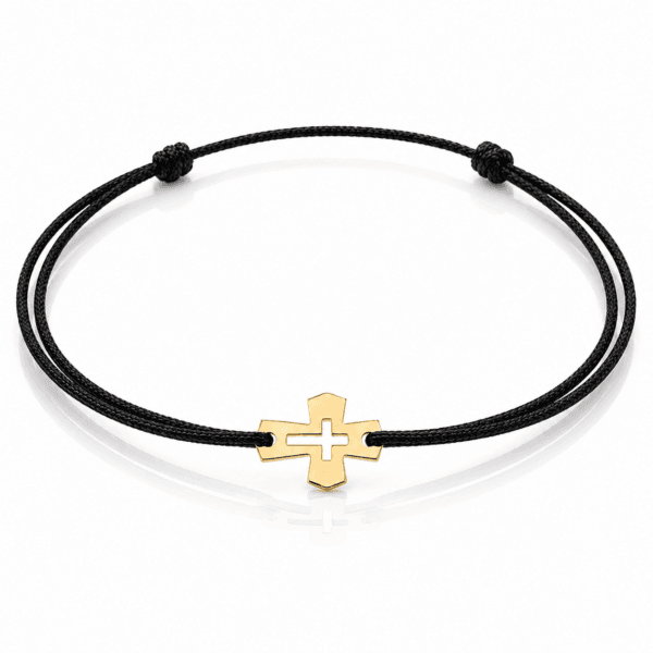 Armband Tiny Cross Gold 585 – kleines Kreuz aus 14 Karat Gold, schwarzes Band